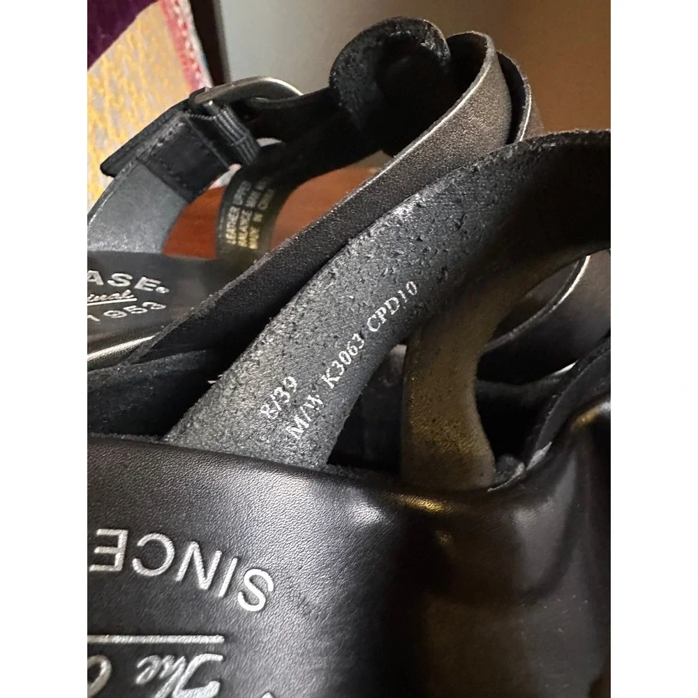 Kork-Ease Black Leather Strappy Platform Block Heel Sandals K3063 Size 8/39